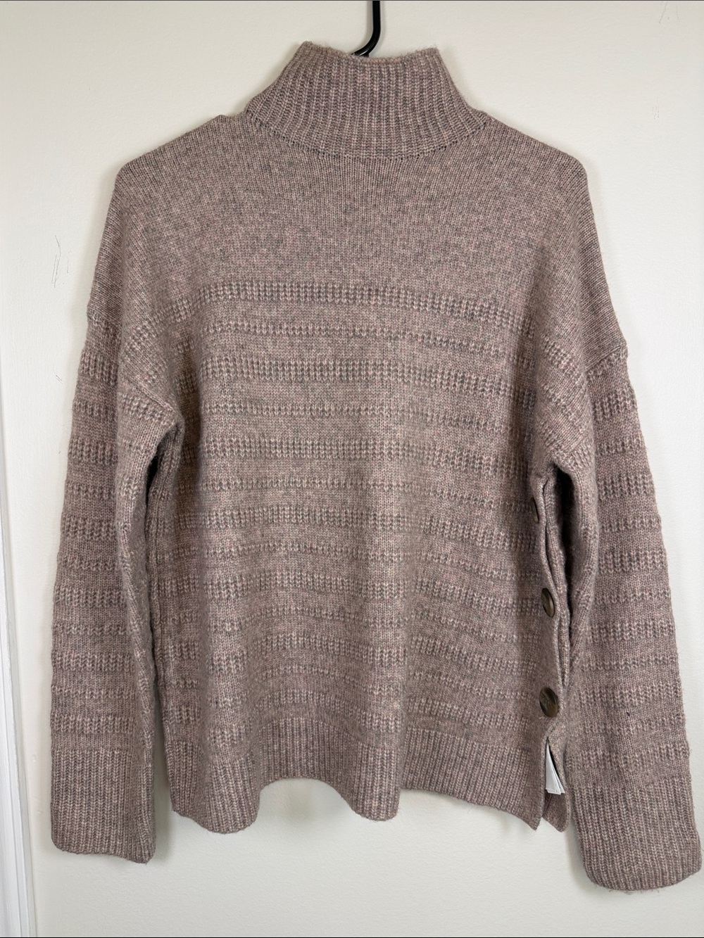 MAX STUDIO Pink Mauve Mock Neck Side Button Knit Sweater M Wool Blend